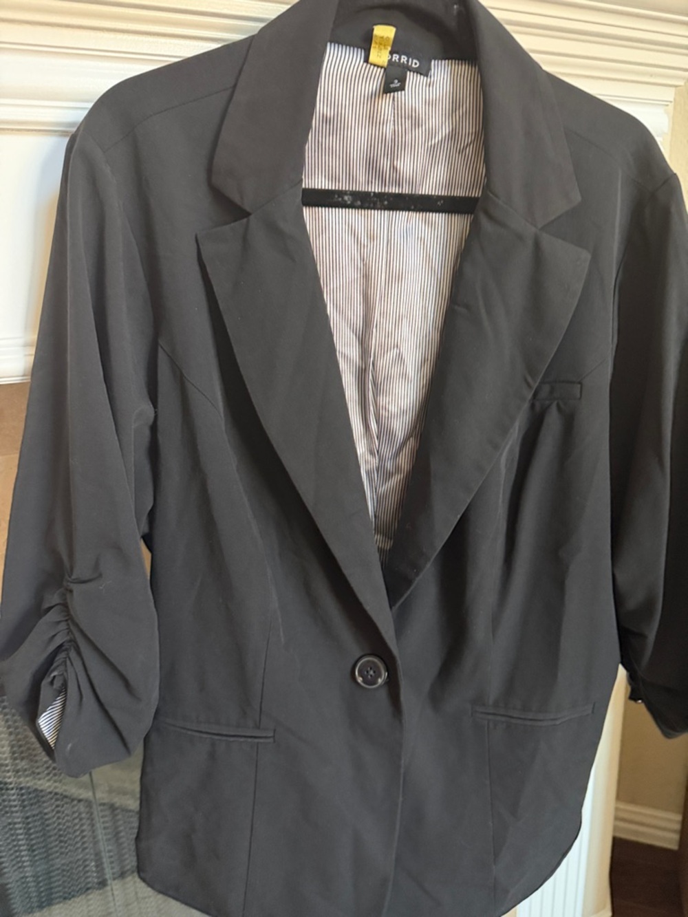 Torrid Gabardine Black Single-Button Ruched-Sleeve Blazer SZ 3x